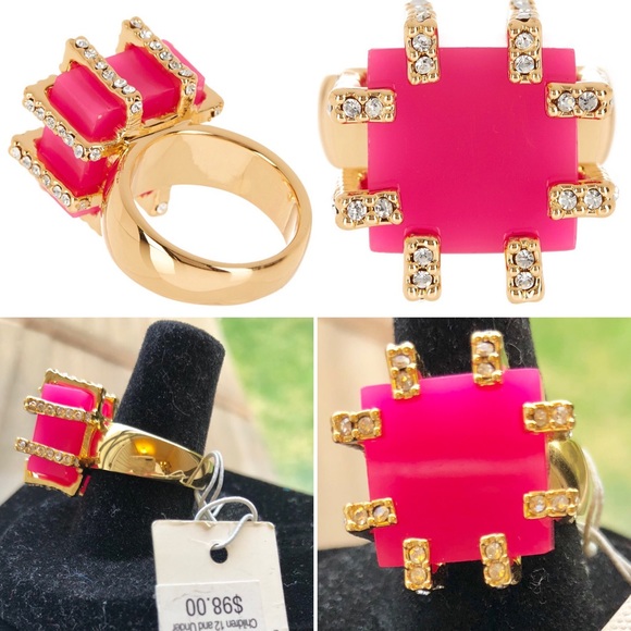 NWT-Trina Turk-Pink Cube & Pave Cocktail Ring - Picture 1 of 5